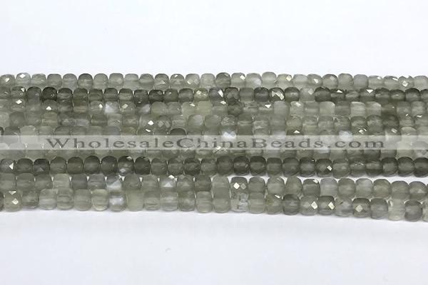 CCU1017 15 inches 4mm faceted cube grey moonstone beads