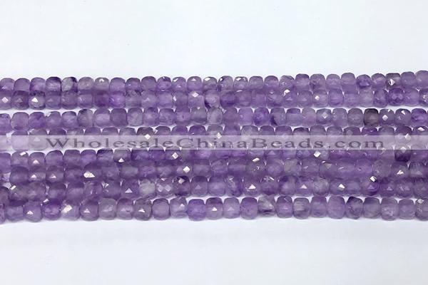 CCU1019 15 inches 4mm faceted cube amethyst beads