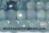 CCU1036 15 inches 6mm faceted cube aquamarine beads