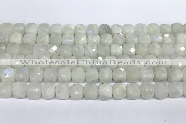 CCU1045 15 inches 8mm faceted cube white moonstone beads