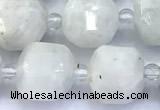 CCU1285 15 inches 9mm - 10mm faceted cube white moonstone beads