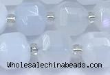 CCU1286 15 inches 9mm - 10mm faceted cube blue chalcedony beads