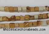 CCU29 15.5 inches 5*5mm cube picture jasper beads wholesale