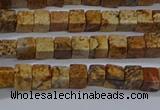 CCU309 15.5 inches 4*4mm cube picture jasper beads wholesale