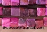 CCU455 15.5 inches 4*4mm cube fuchsia crazy lace agate beads