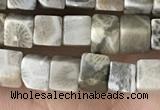 CCU458 15.5 inches 4*4mm cube fossil coral beads wholesale