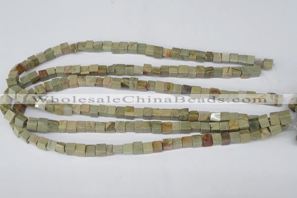 CCU47 15.5 inches 6*6mm cube silver leaf jasper beads wholesale