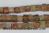 CCU52 15.5 inches 6*6mm cube New unakite beads wholesale