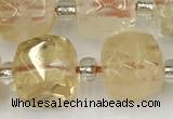 CCU775 15 inches 10*10mm faceted cube citrine beads