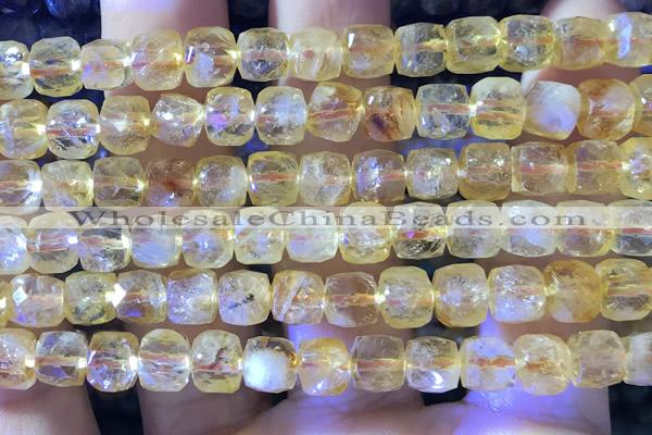 CCU817 15 inches 6mm faceted cube citrine beads