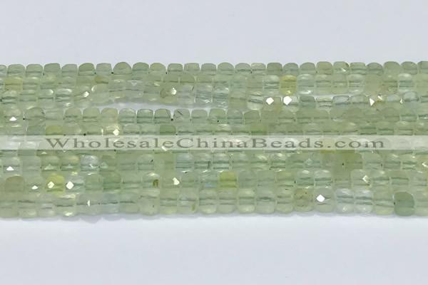 CCU832 15 inches 4mm faceted cube prehnite beads