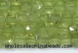 CCU836 15 inches 4mm faceted cube olive quartz beads