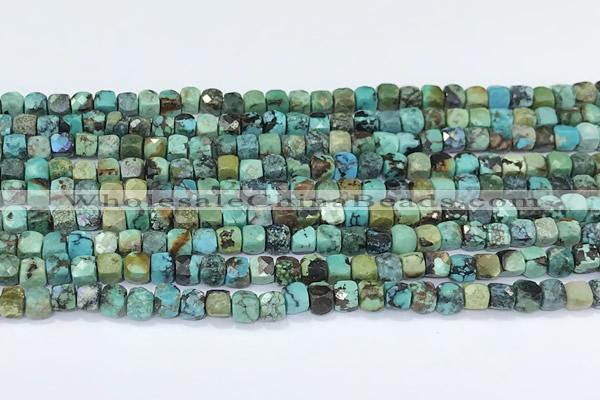 CCU845 15 inches 4mm faceted cube turquoise beads