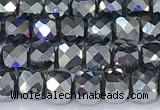 CCU850 15 inches 4mm faceted cube terahertz beads