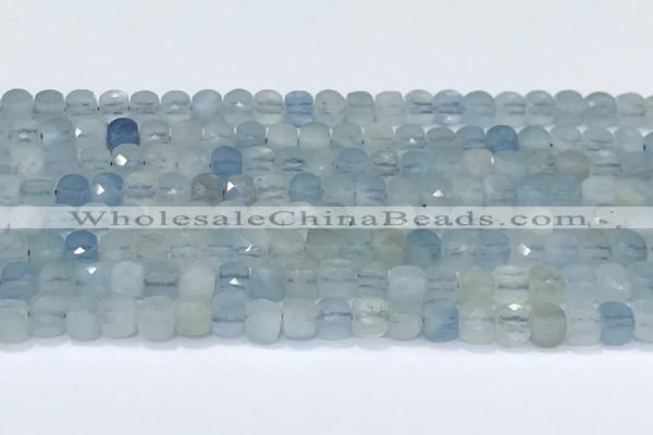 CCU860 15 inches 6mm faceted cube aquamarine beads