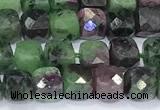 CCU864 15 inches 6mm faceted cube ruby zoisite beads