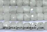 CCU870 15 inches 4mm faceted cube white moonstone beads