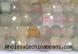 CCU874 15 inches 4mm faceted cube morganite beads