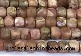 CCU884 15 inches 4mm faceted cube Argentina rhodochrosite beads