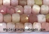 CCU904 15 inches 5mm - 6mm faceted cube pink opal beads