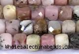 CCU905 15 inches 5mm - 6mm faceted cube pink opal beads