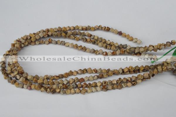 CCU95 15.5 inches 4*4mm cube picture jasper beads wholesale