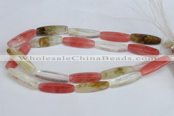 CCY211 15.5 inches 12*40mm trihedron volcano cherry quartz beads