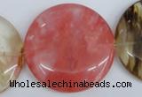 CCY216 15.5 inches 45mm flat round volcano cherry quartz beads