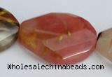 CCY233 25*35mm twisted & faceted oval volcano cherry quartz beads