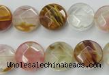 CCY411 15.5 inches 14mm faceted coin volcano cherry quartz beads