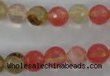 CCY503 15.5 inches 10mm faceted round volcano cherry quartz beads