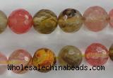 CCY504 15.5 inches 12mm faceted round volcano cherry quartz beads