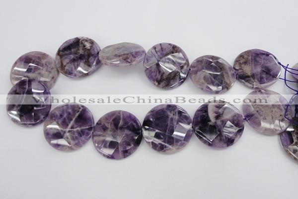 CDA44 15.5 inches 32mm faceted coin dogtooth amethyst beads