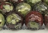 CDB352 15 inches 10mm faceted round dragon blood jasper beads