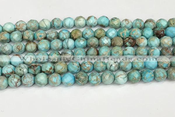 CDE1386 15.5 inches 8mm faceted round sea sediment jasper beads