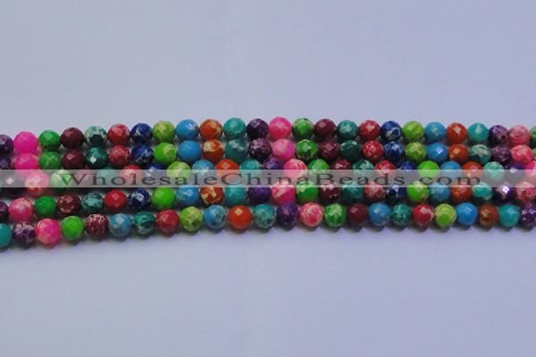 CDE2695 6mm faceted round mixed color sea sediment jasper beads