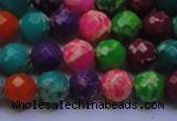 CDE2696 8mm faceted round mixed color sea sediment jasper beads