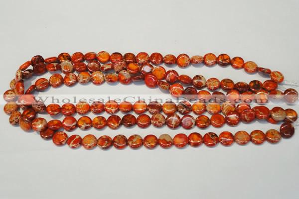 CDE516 15.5 inches 10mm flat round dyed sea sediment jasper beads