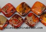 CDI545 15.5 inches 14*14mm diamond dyed imperial jasper beads