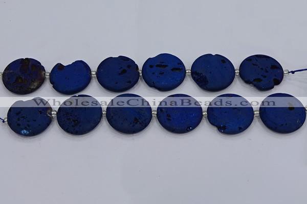 CDQ681 8 inches 30mm flat round druzy quartz beads wholesale