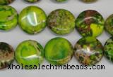 CDT123 15.5 inches 14mm flat round dyed aqua terra jasper beads