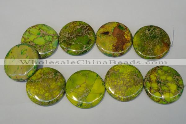 CDT129 15.5 inches 44mm flat round dyed aqua terra jasper beads