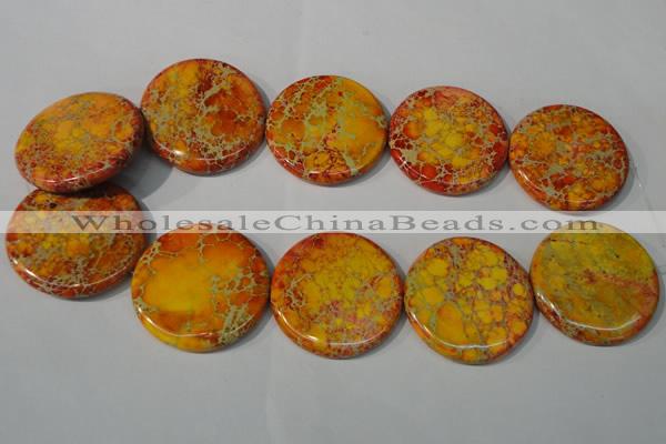 CDT758 15.5 inches 40mm flat round dyed aqua terra jasper beads