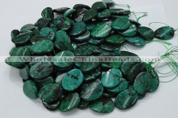 CFA74 15.5 inches 22*30mm twisted oval green chrysanthemum agate beads