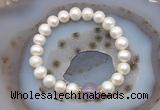 CFB1001 9mm - 10mm potato white freshwater pearl & lavender amethyst stretchy bracelet