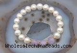 CFB1002 9mm - 10mm potato white freshwater pearl & lavender amethyst stretchy bracelet