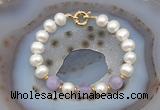 CFB1006 Hand-knotted 9mm - 10mm potato white freshwater pearl & lavender amethyst bracelet