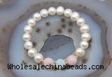 CFB1009 9mm - 10mm potato white freshwater pearl & morganite stretchy bracelet