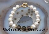 CFB1010 Hand-knotted 9mm - 10mm potato white freshwater pearl & smoky quartz bracelet