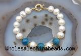 CFB1012 Hand-knotted 9mm - 10mm potato white freshwater pearl & apatite bracelet